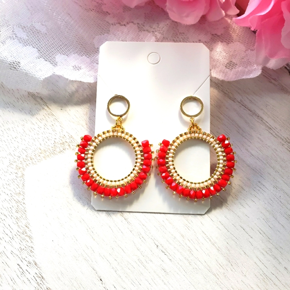 Beautiful red earrings embroidered,  new